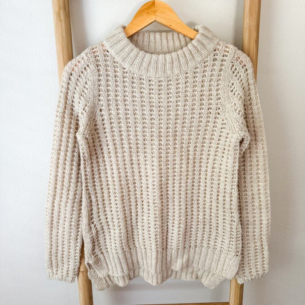 Field Flower Cream Open Knit Wool Blend Chunky Sweater Women’s Small